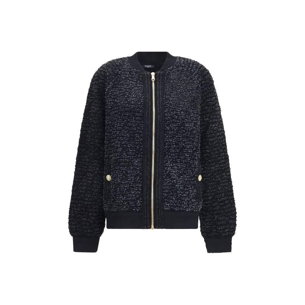Sequin-Embellished Viscose Plush Bomber Jacket