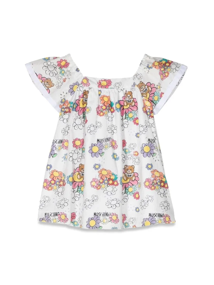 Toy-Flower Appliqué Cotton Dress by Moschino