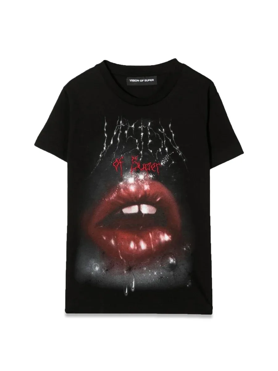 Rock Mouth Print T-Shirt by Vision Of Super