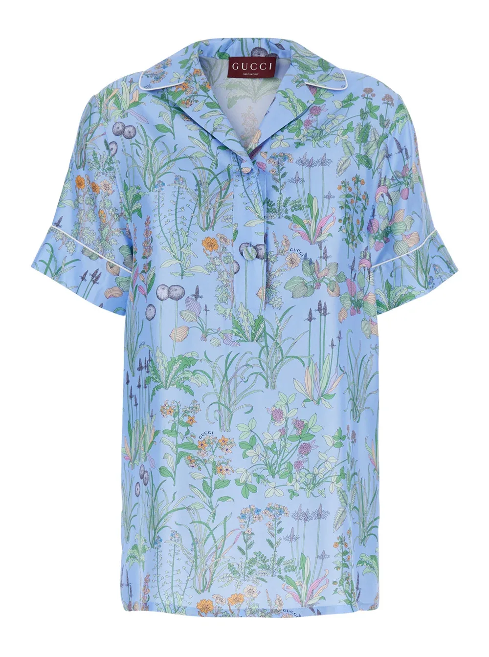 Floral-Print Silk Cuban-Collar Shirt by Gucci