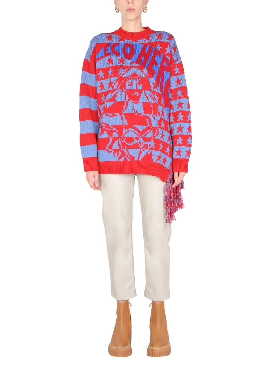 Wool Crew Neck with Fringe Sweater by Stella Mccartney