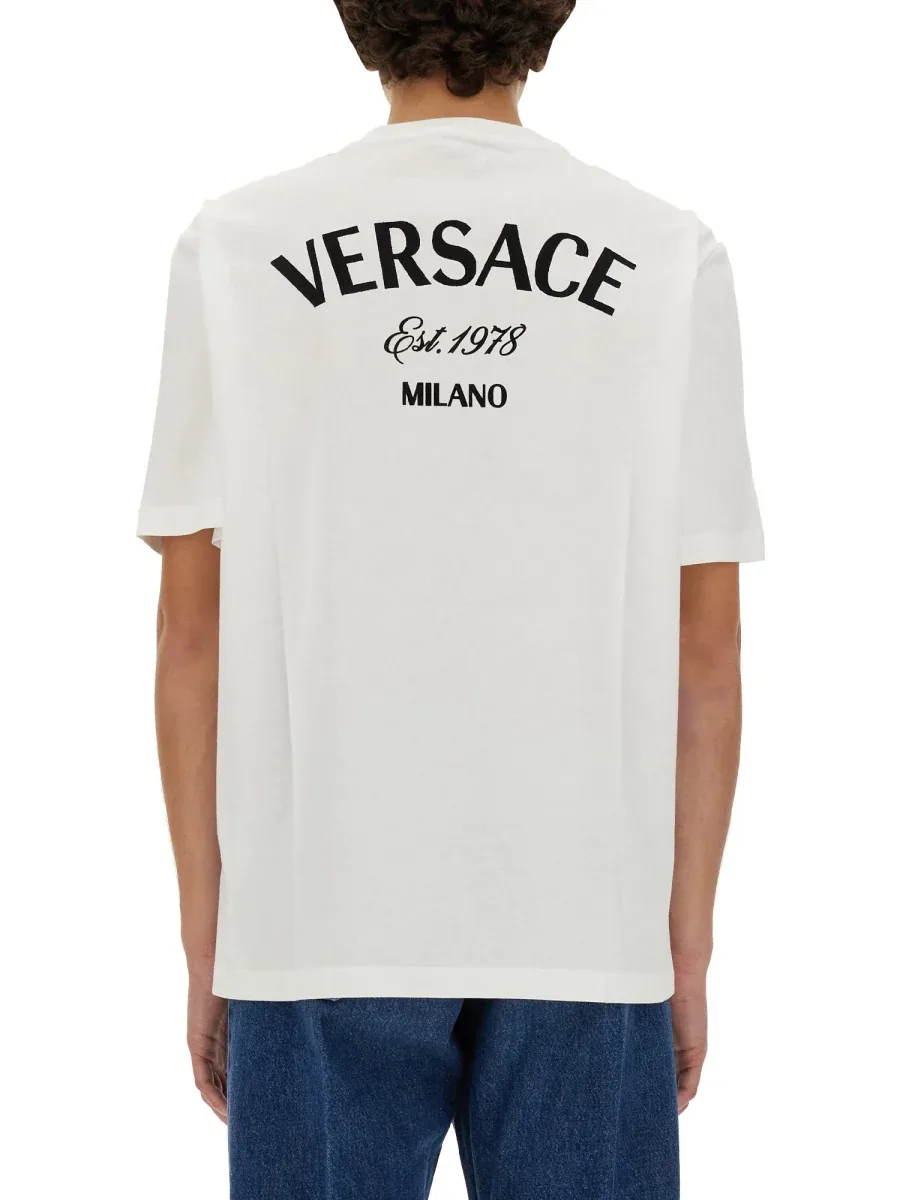 Logo-Embroidered Cotton T-Shirt by Versace