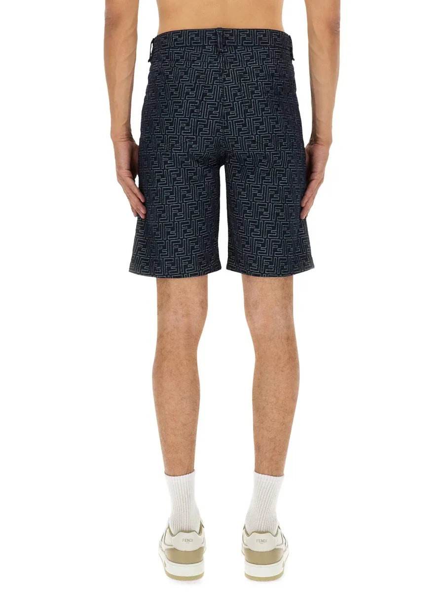 FF Jacquard Denim Shorts by Fendi
