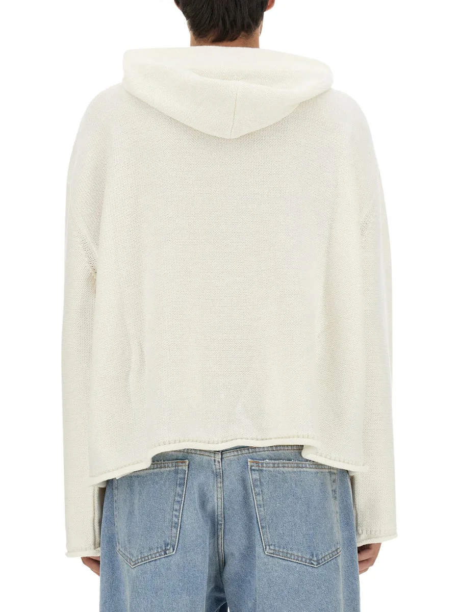 Cropped Virgin Wool Logo Sweater by MM6 Maison Margiela