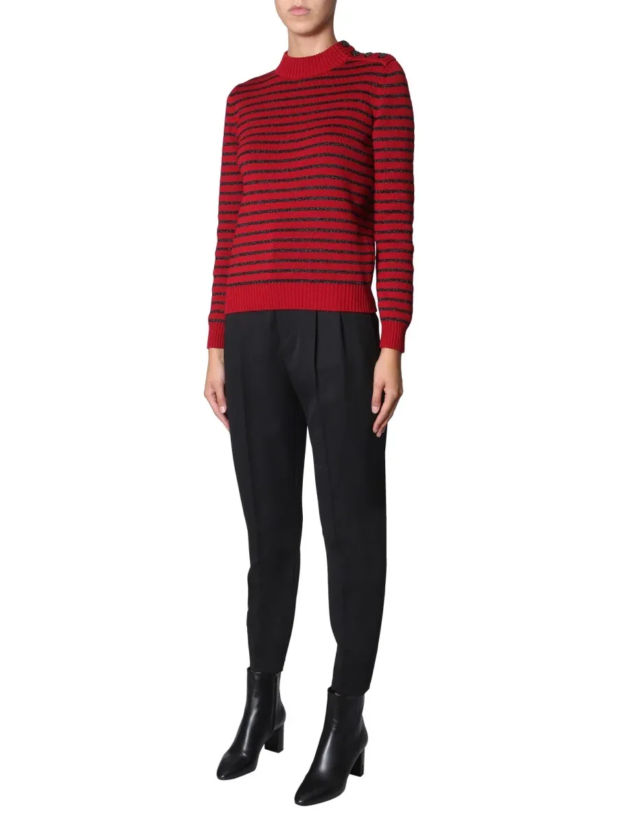 Crew Neck Cotton Blend Sweater by Saint Laurent