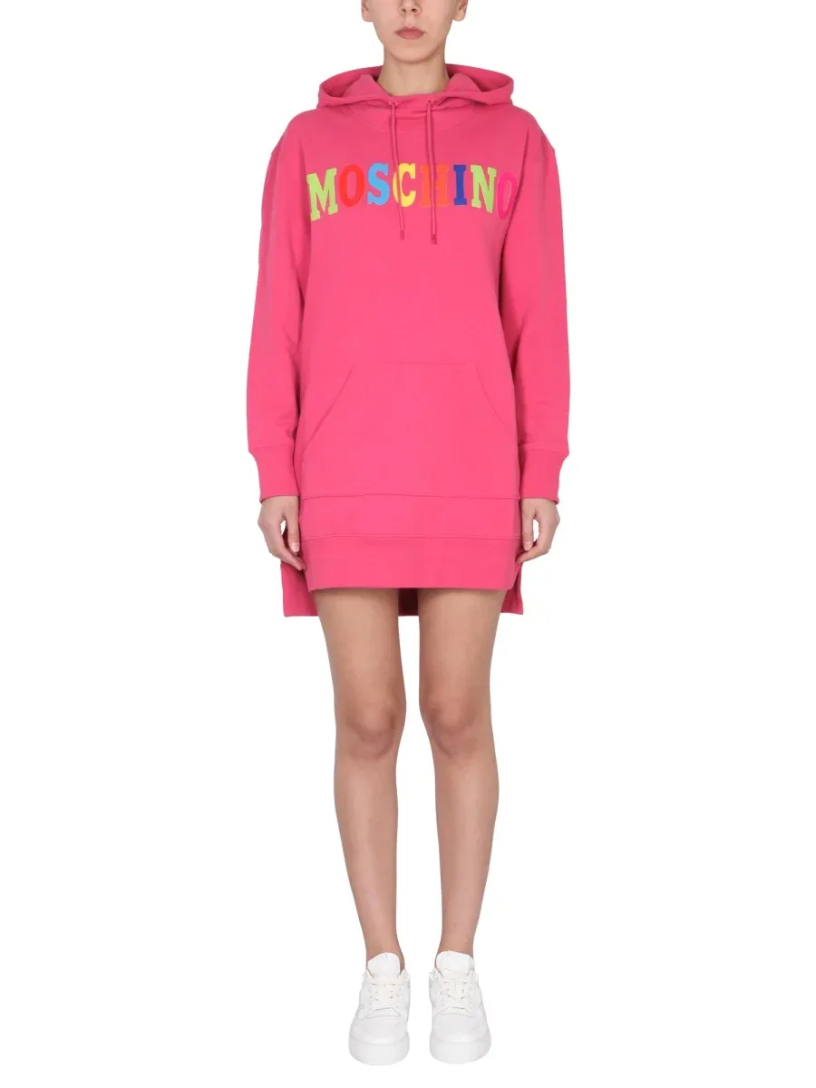 Multicolor Flocked Logo Dress by Moschino
