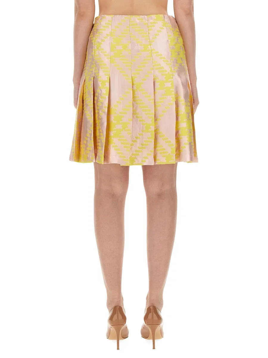 Check Pattern Linen Blend Skirt