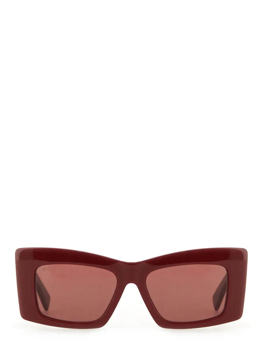 Square Red Acetate Sunglasses by Gucci
