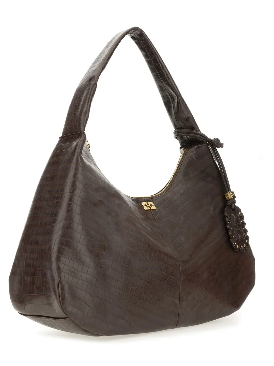 Crocodile-Textured Hobo Bag by Ganni