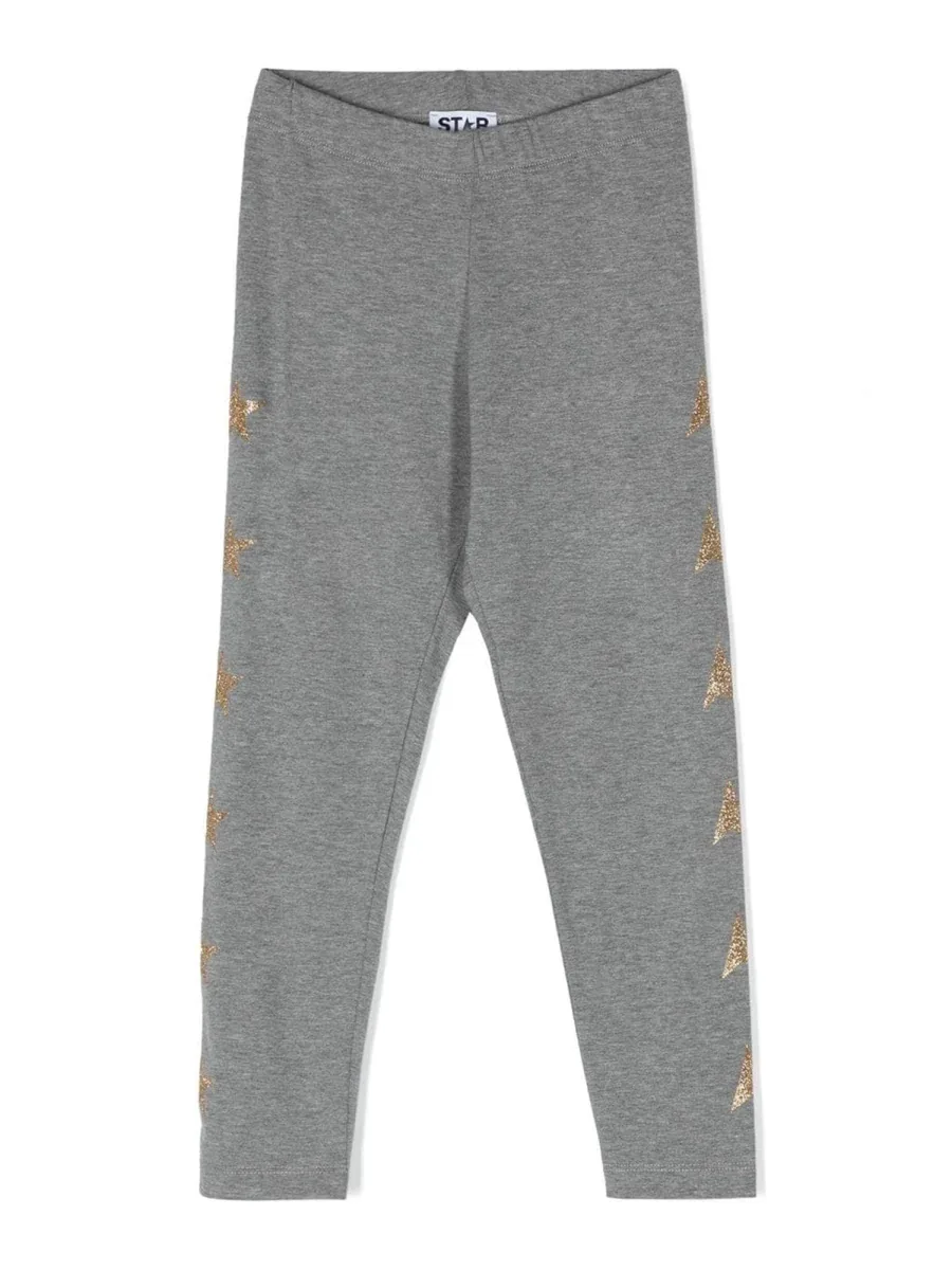 Glitter Multistar Print Cotton Leggings by Golden Goose