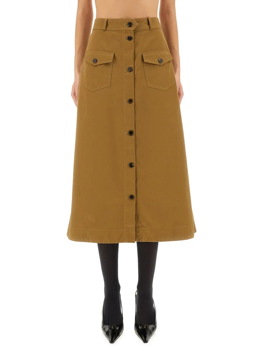 Button-Front Cotton Midi Skirt by Saint Laurent