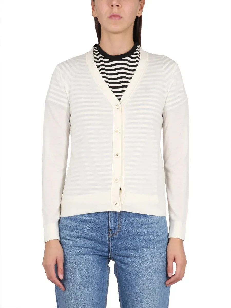 Wool-Silk V-Neck Cardigan by TORY BURCH