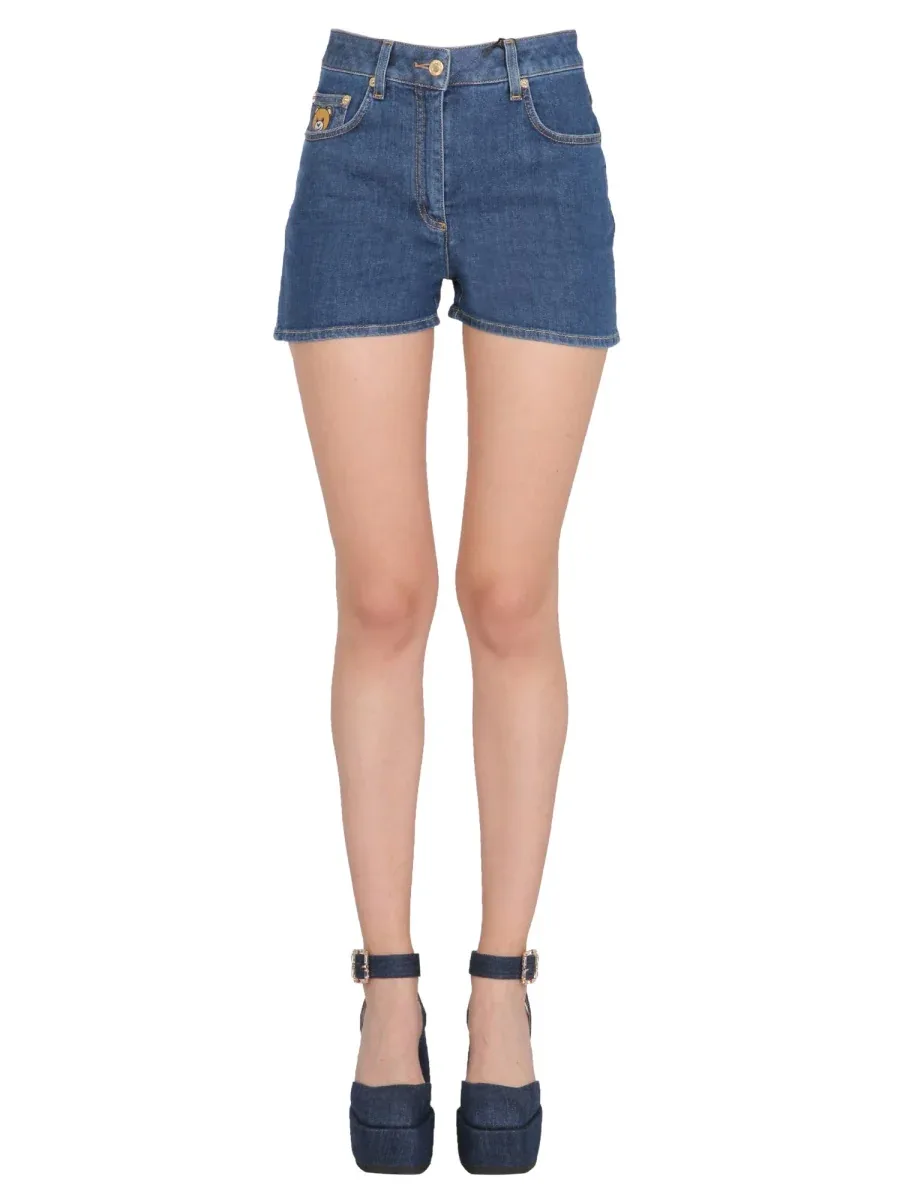 Embroidered Teddy Denim Bermuda by Moschino
