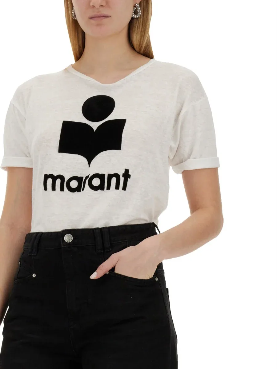 Logo-Print Linen T-Shirt by Marant éToile