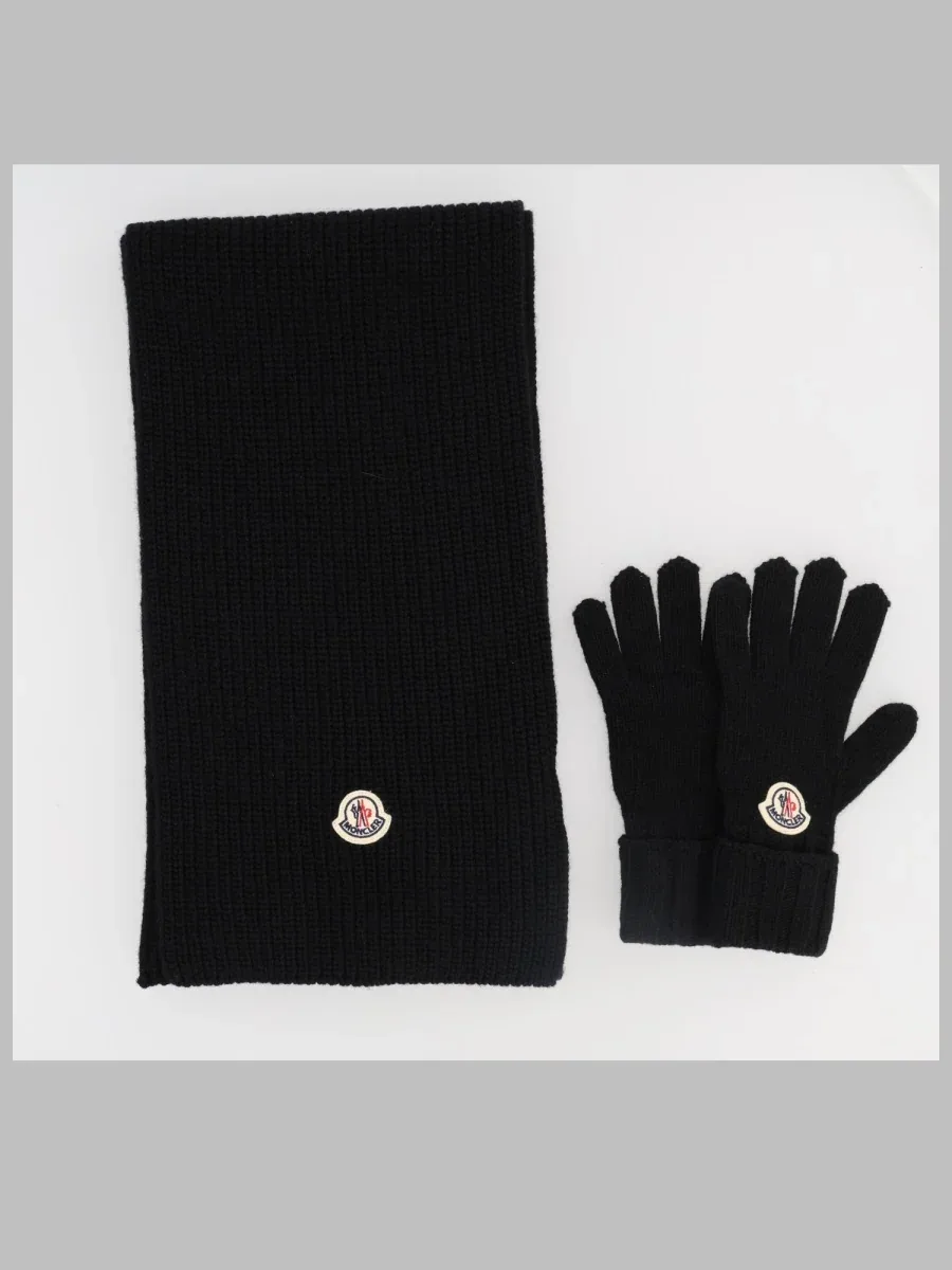Virgin Wool Knit Glove & Scarf Set by Moncler