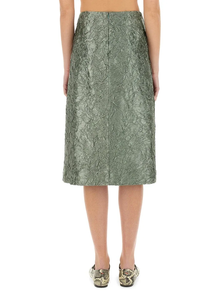 Ruched Satin Midi Skirt by Dries Van Noten