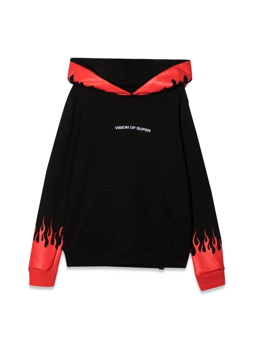 Red Flame-Graphic Cotton Hoodie by Vision Of Super