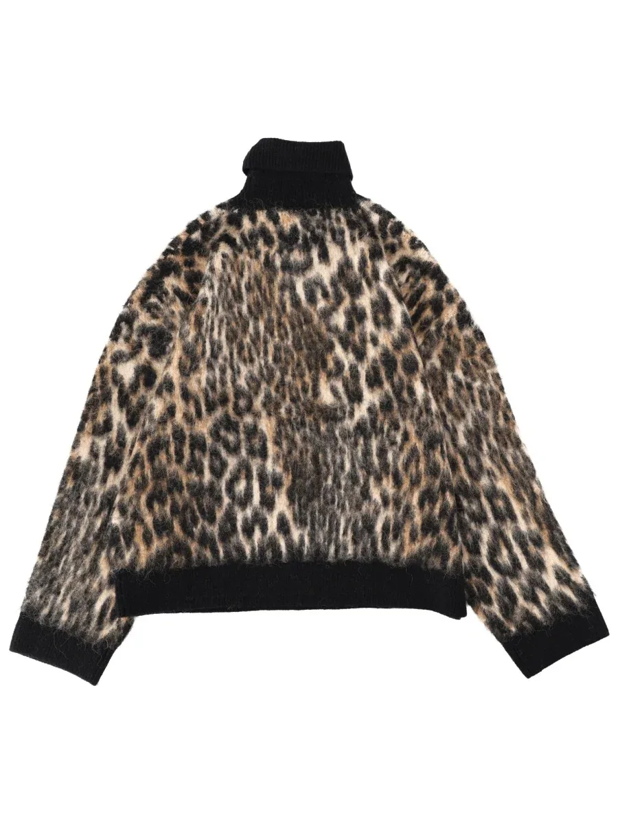 High-Collar Animalier Alpaca Wool Sweater by Ganni