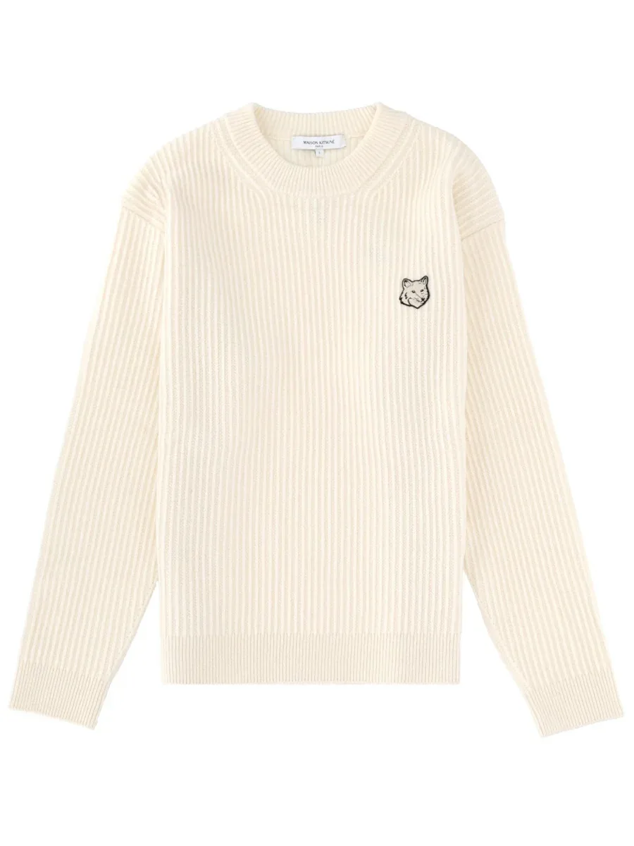 Ribbed Merino Wool with Fox Patch Sweater by Maison Kitsuné