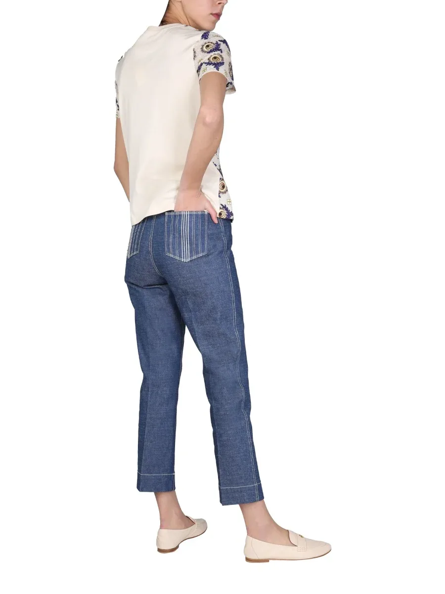 Wide Leg Cotton Jeans by TORY BURCH