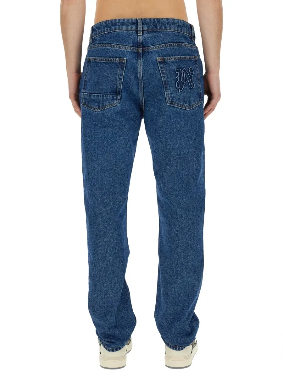Straight Leg Cotton Jeans by Palm Angels