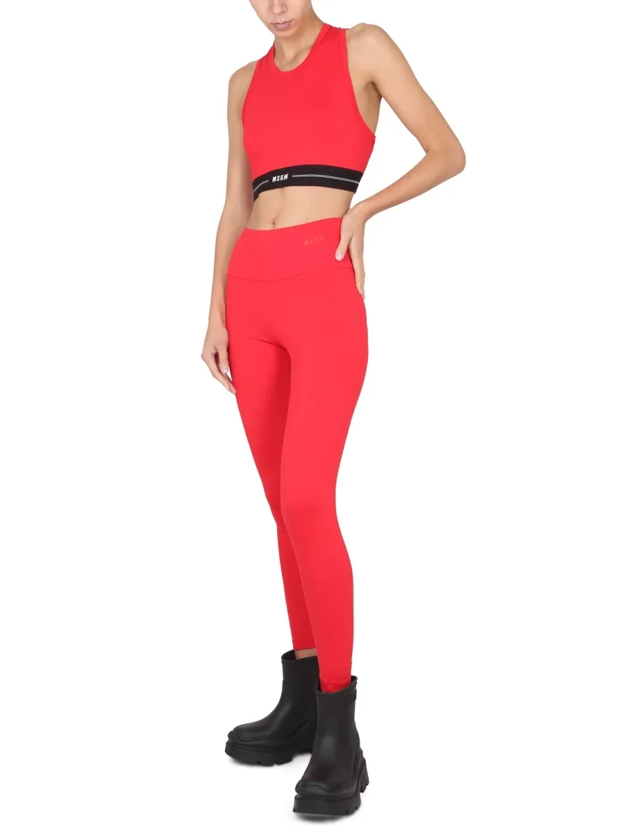 Logo-Embroidered Polyamide Leggings by MSGM