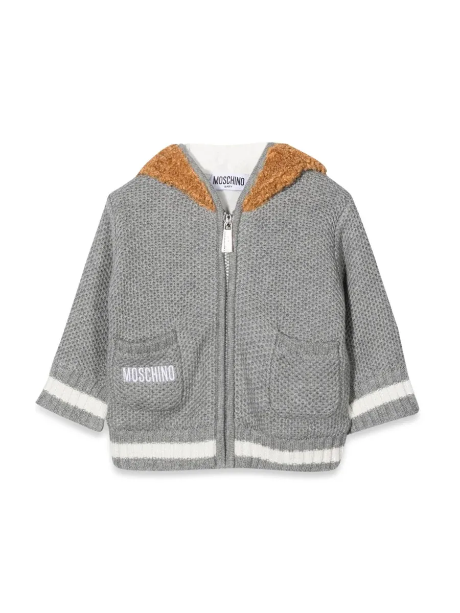 Teddy Hooded Cotton Cardigan by Moschino