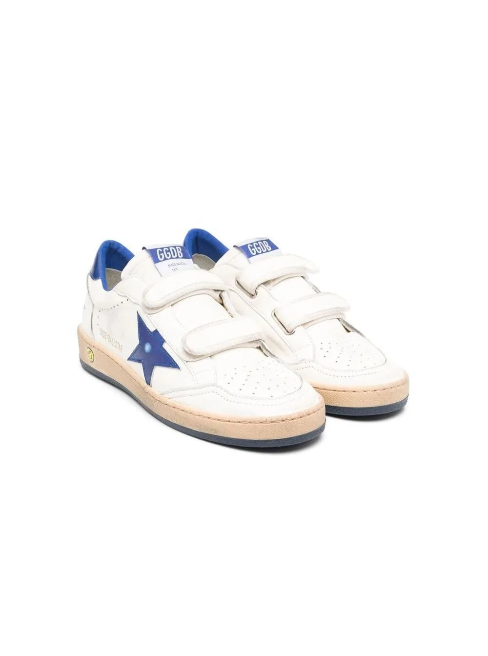 Sneaker ballstar With Star Patch In White And Blue Leather For Kids