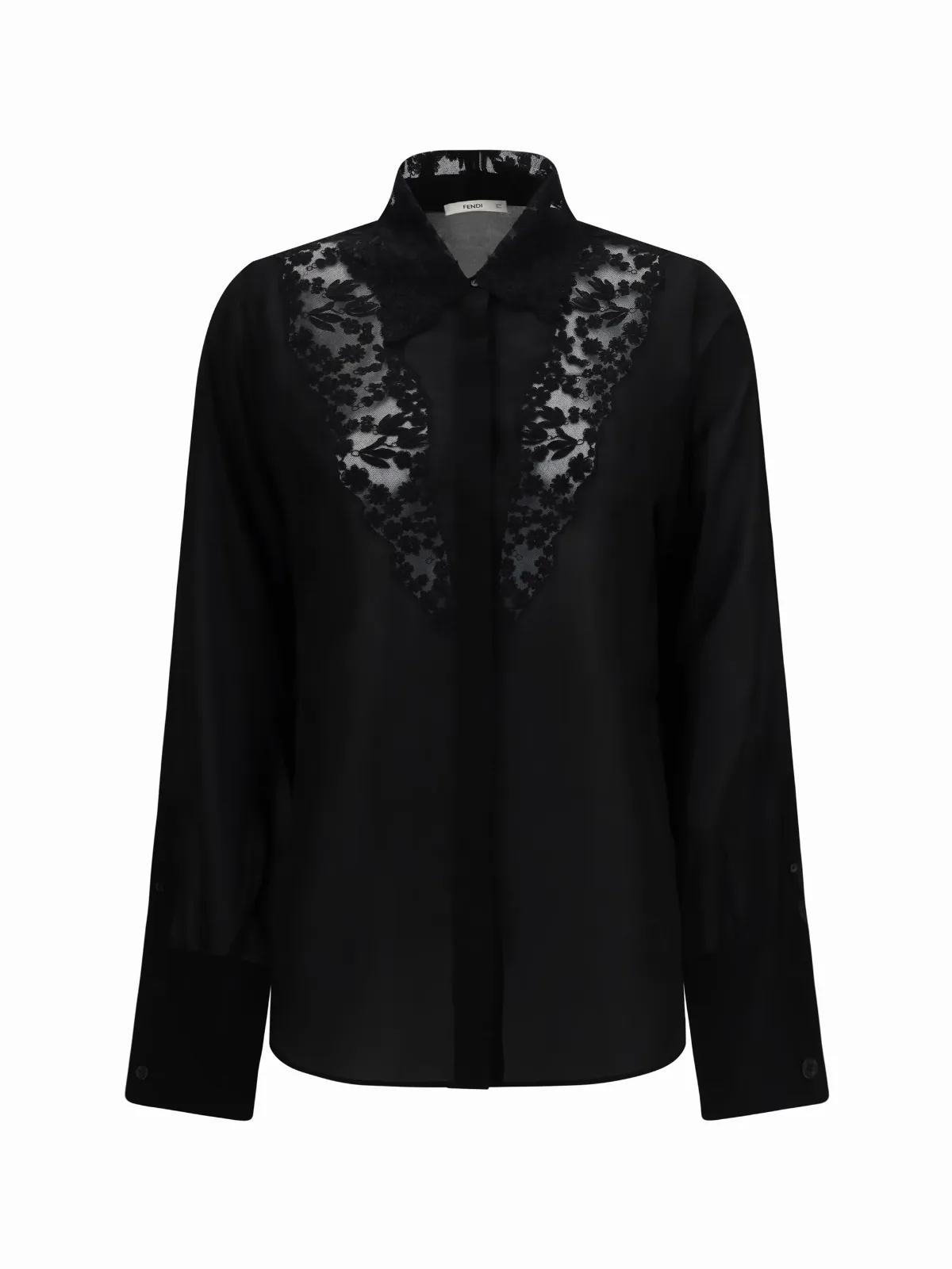 Lace-Trimmed Georgette Silk Shirt by Fendi