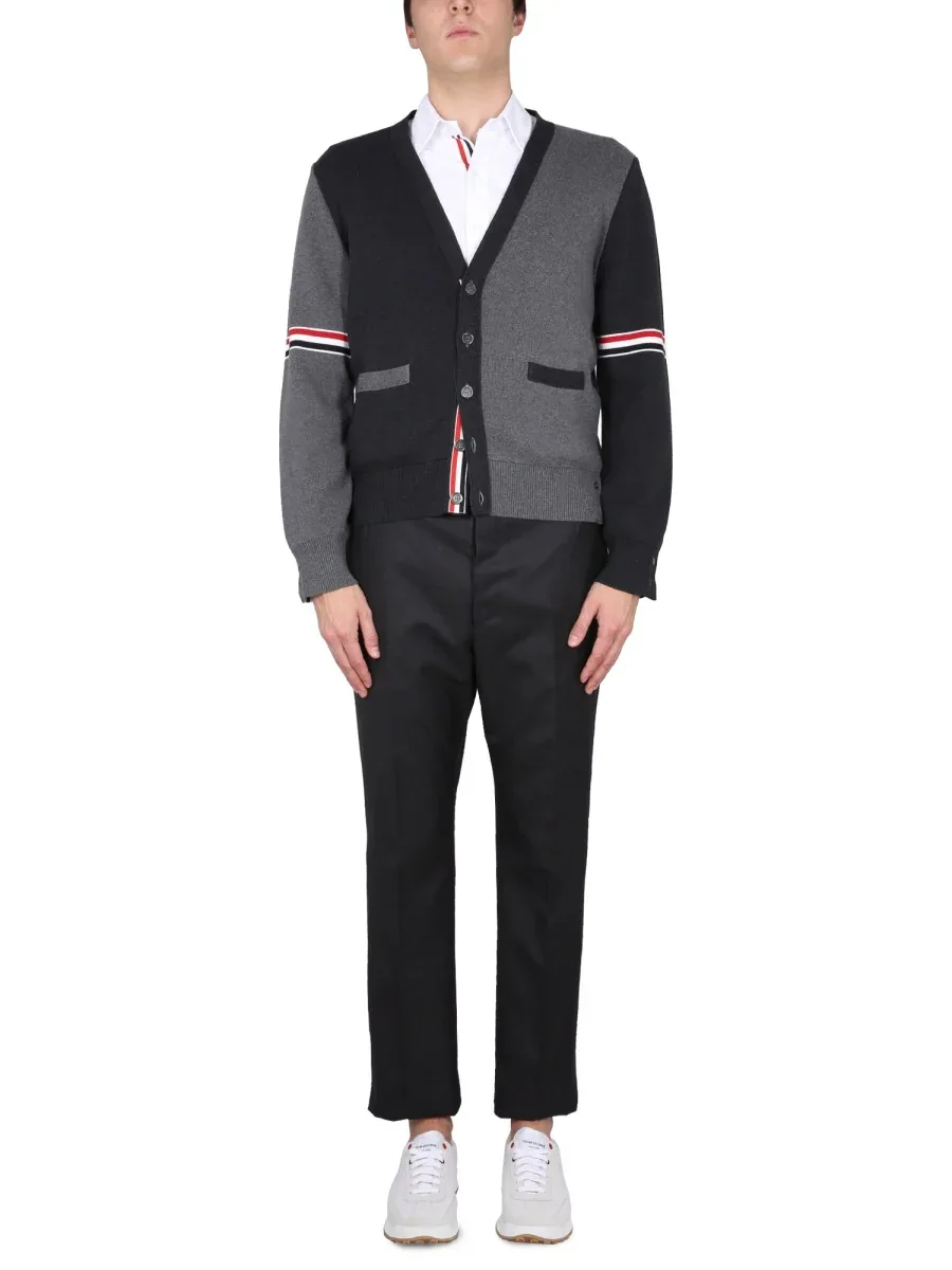 V-Neck Cotton Cardigan by Thom Browne