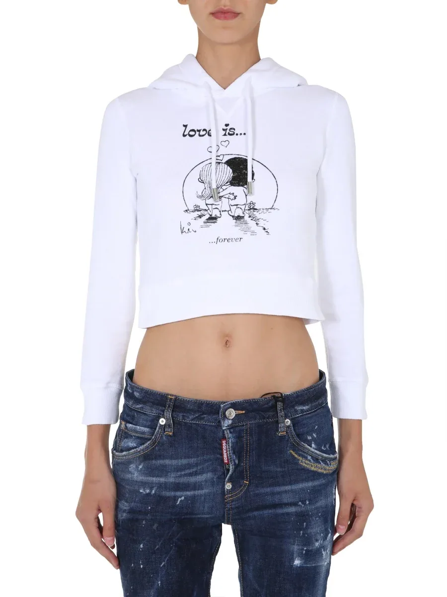 Cropped Cotton Drawstring Hood Sweatshirt by Dsquared2