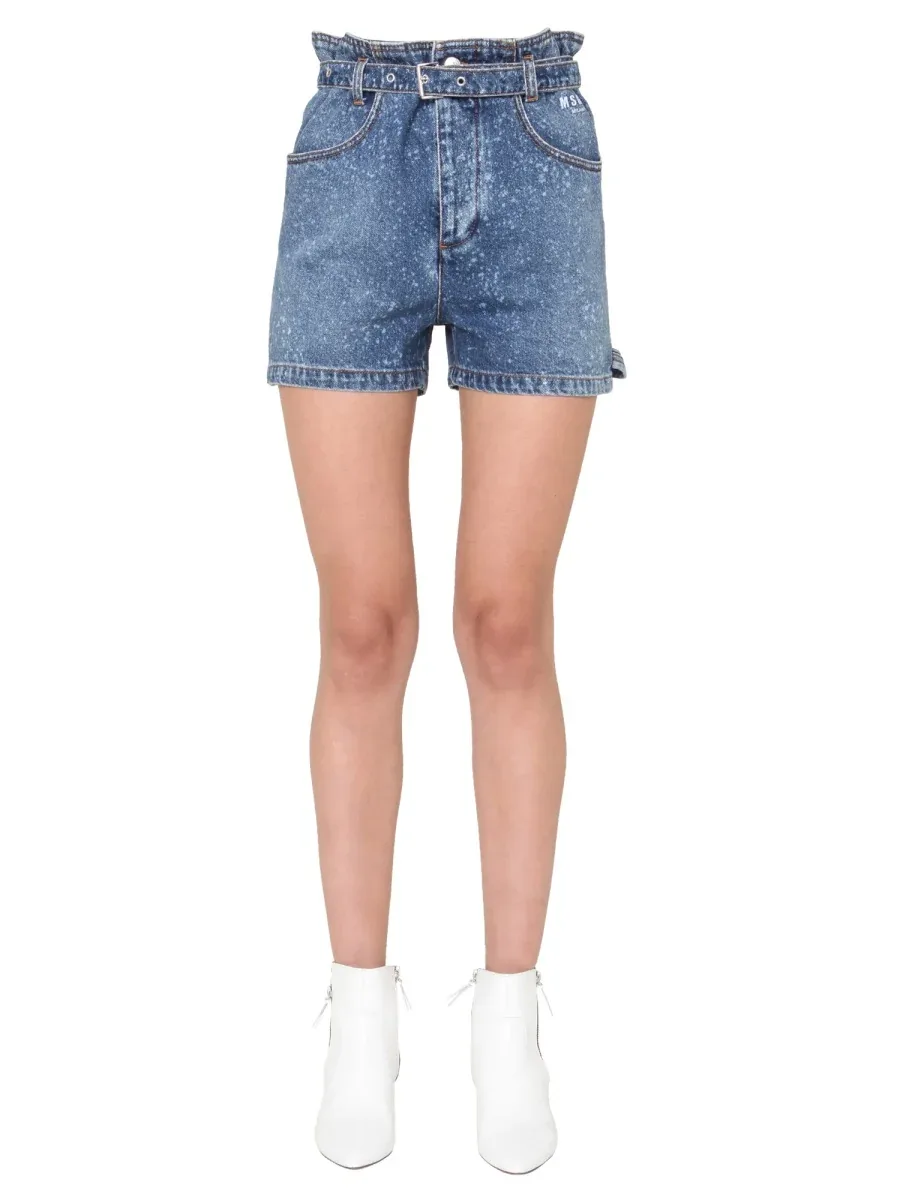 High-Waisted Cotton Denim Shorts by MSGM