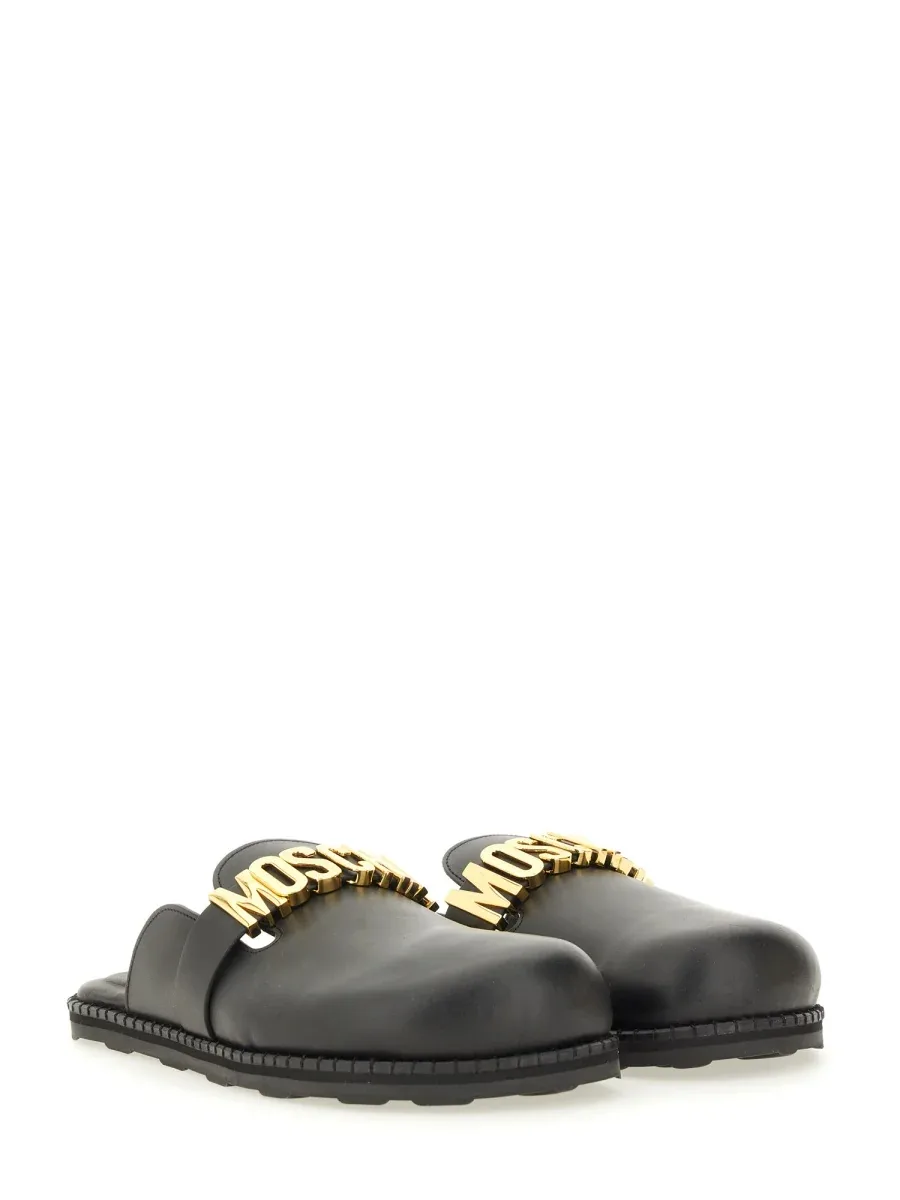 Leather Logo Sabot by Moschino