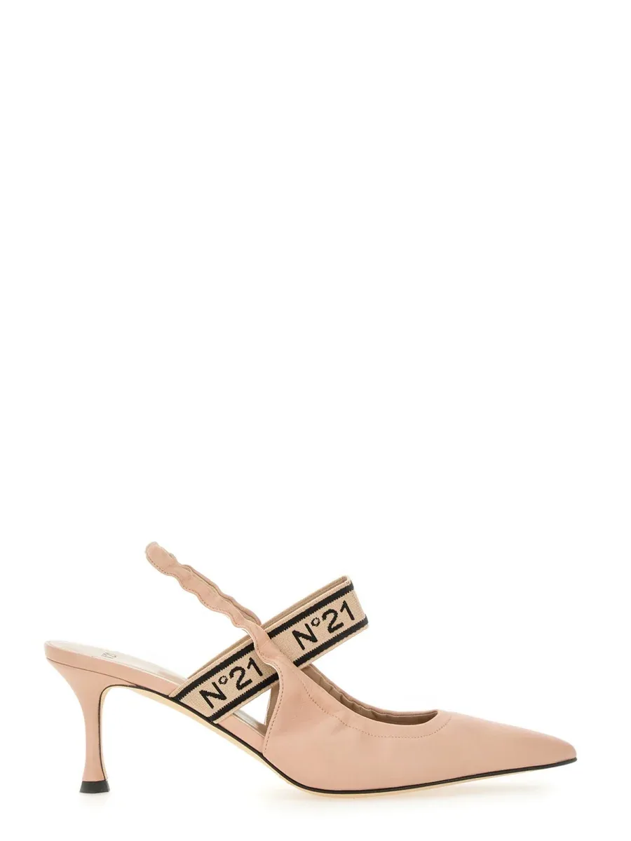 Logo-Accented Leather Slingback Heel by Nº21