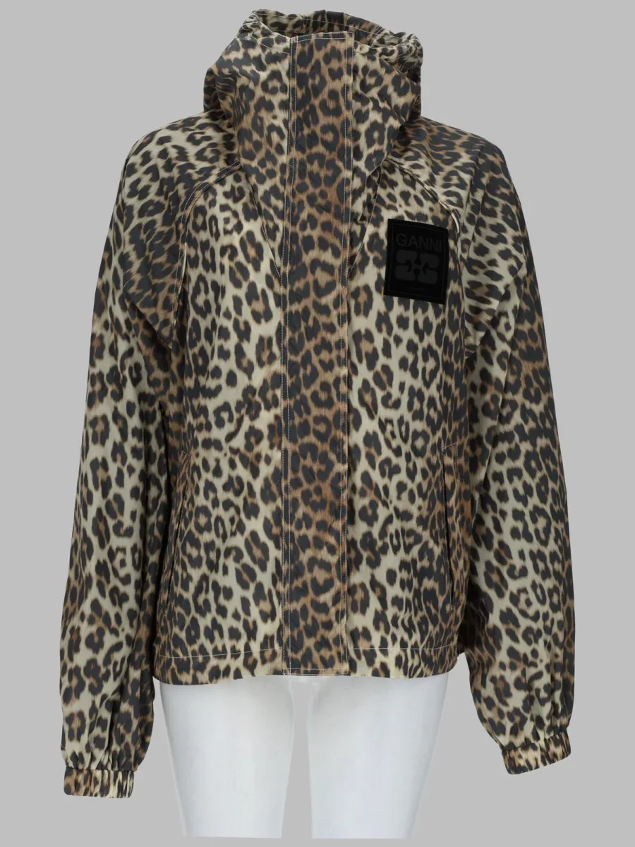 Recycled Nylon Leopard Print Jacket by Ganni