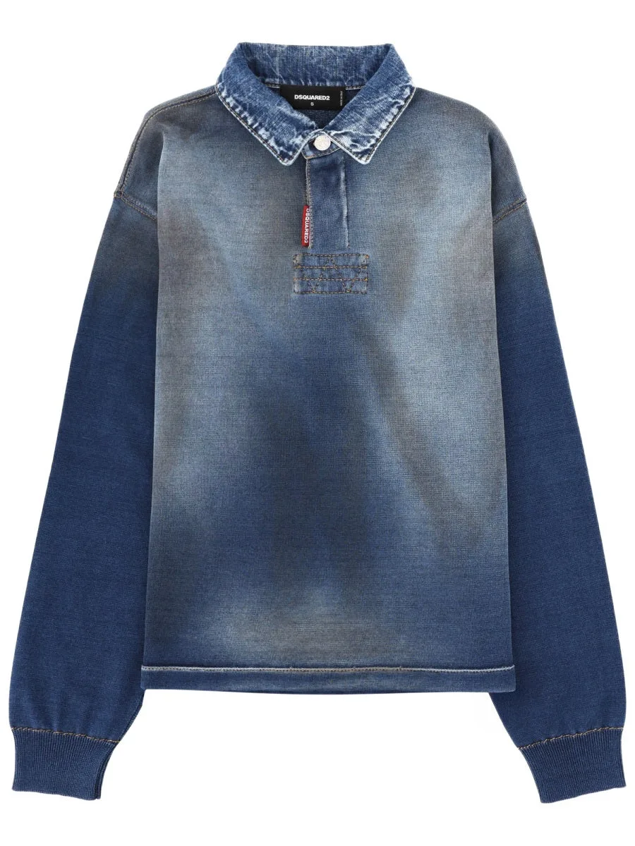 Denim-Effect Cotton Polo Shirt by Dsquared2