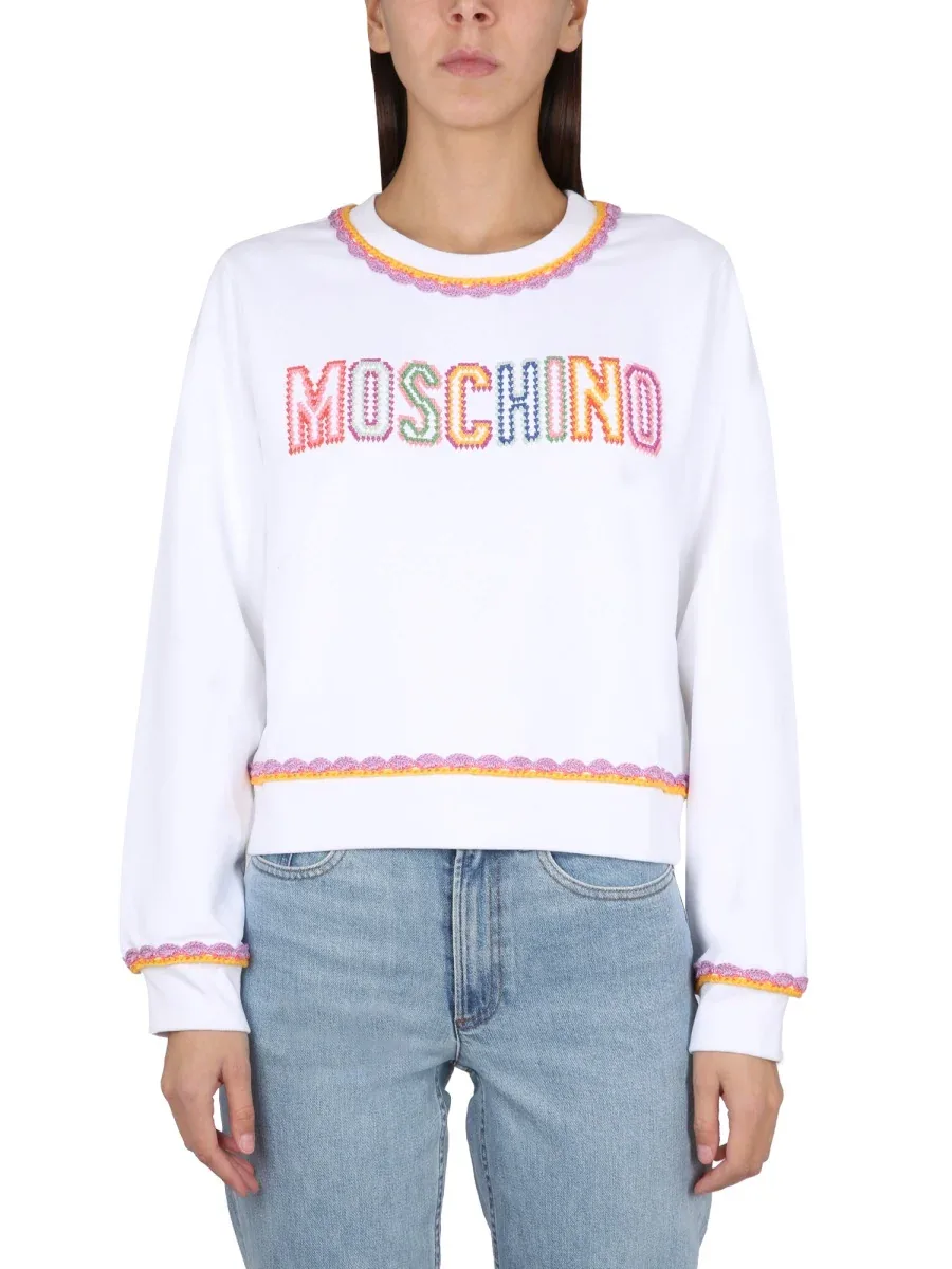 Logo-Embroidered Crewneck Sweatshirt by Moschino