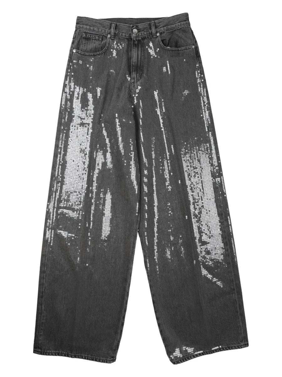 Sequin-Embellished Cotton Jeans by Nine In The Morning