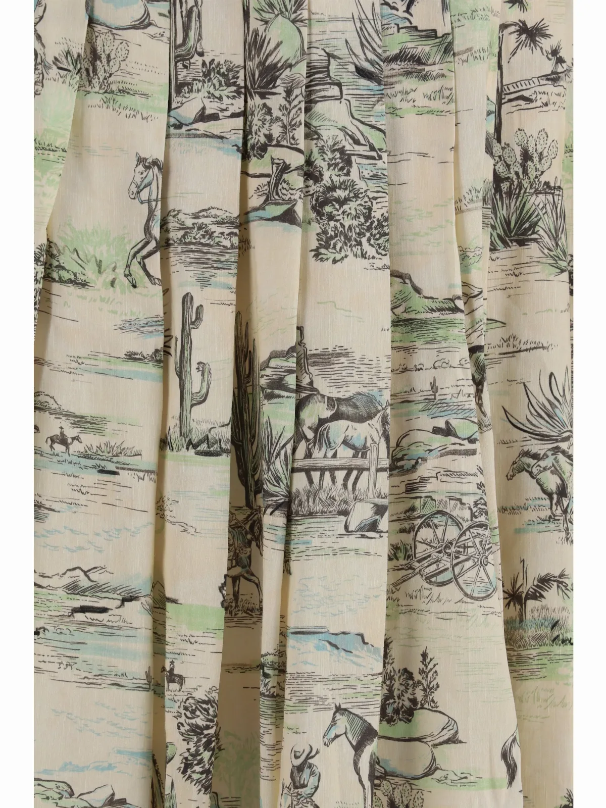 Pleated Linen with Western Print Midi Skirt by Alemais