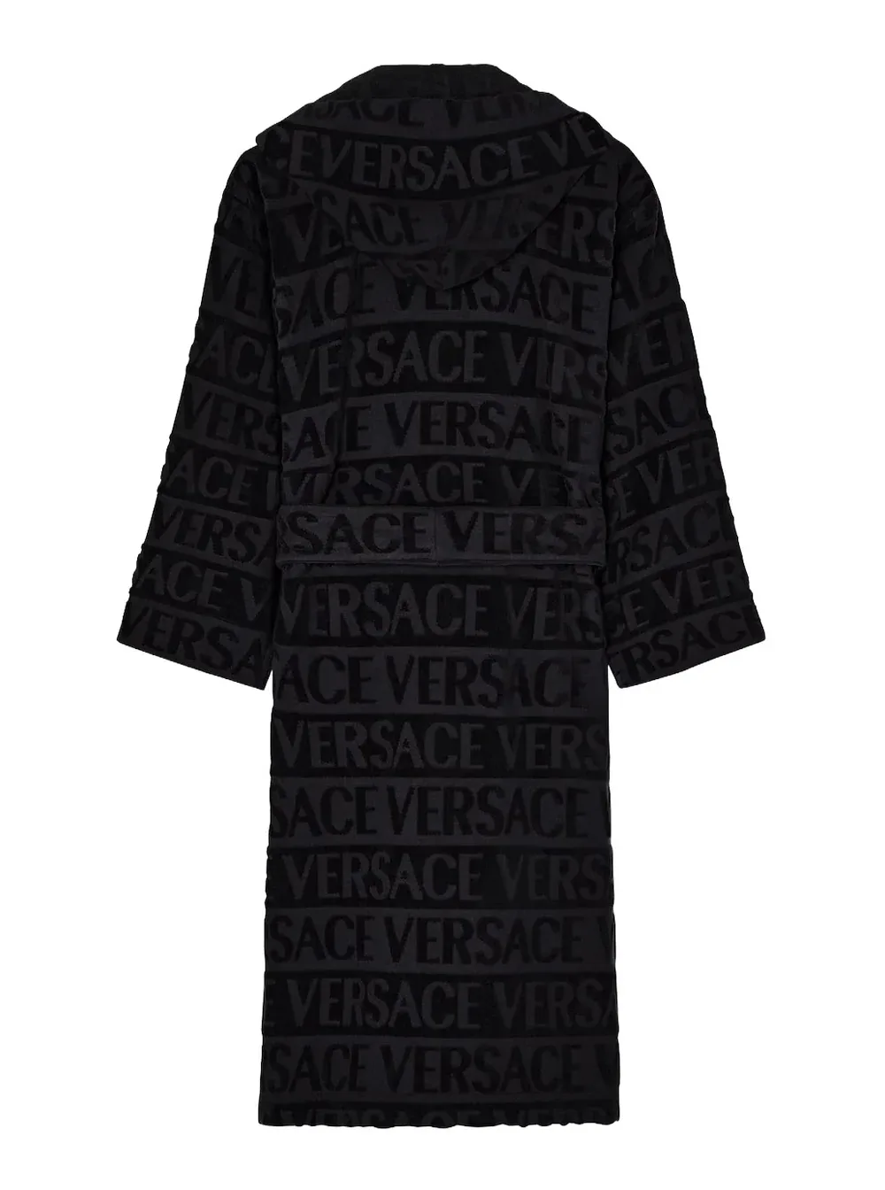 Embroidered Logo Tech Fabric Hooded Bathrobe by Versace Home
