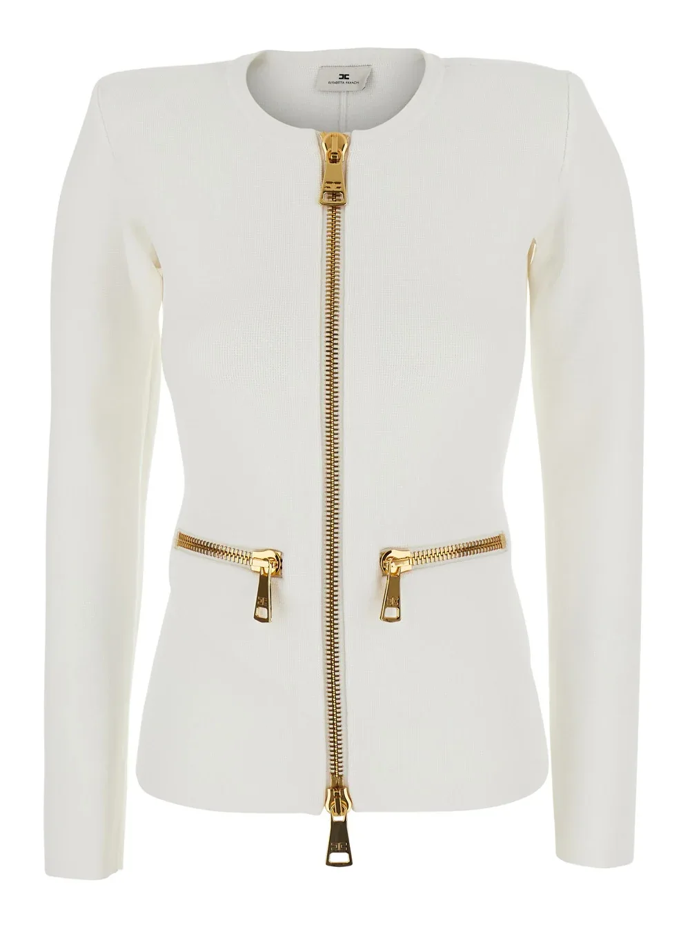 Gold-Zip Tech Fabric Cardigan by Elisabetta Franchi