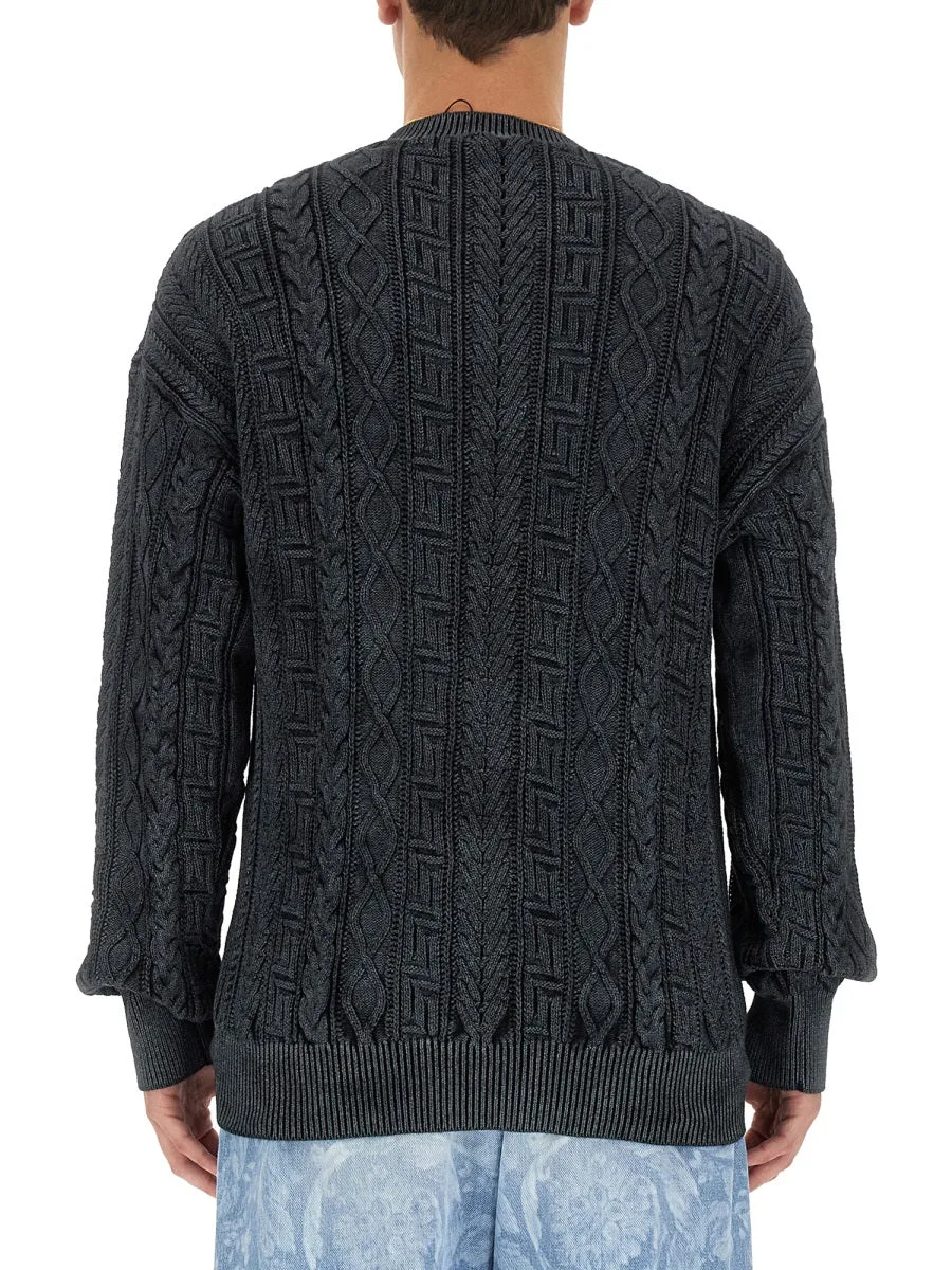Greek Braid Knit Cotton Sweater by Versace