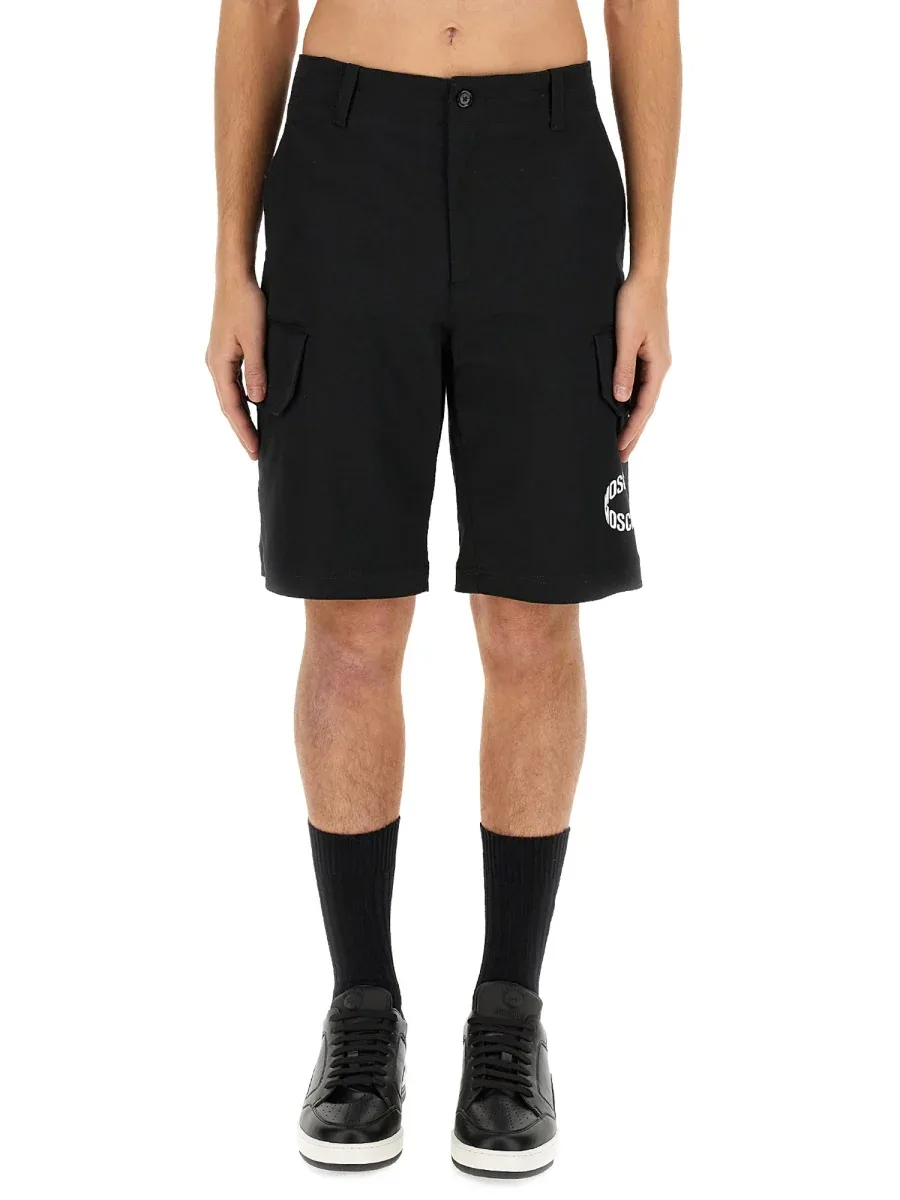 Logo-Print Cotton Bermuda Shorts by Moschino