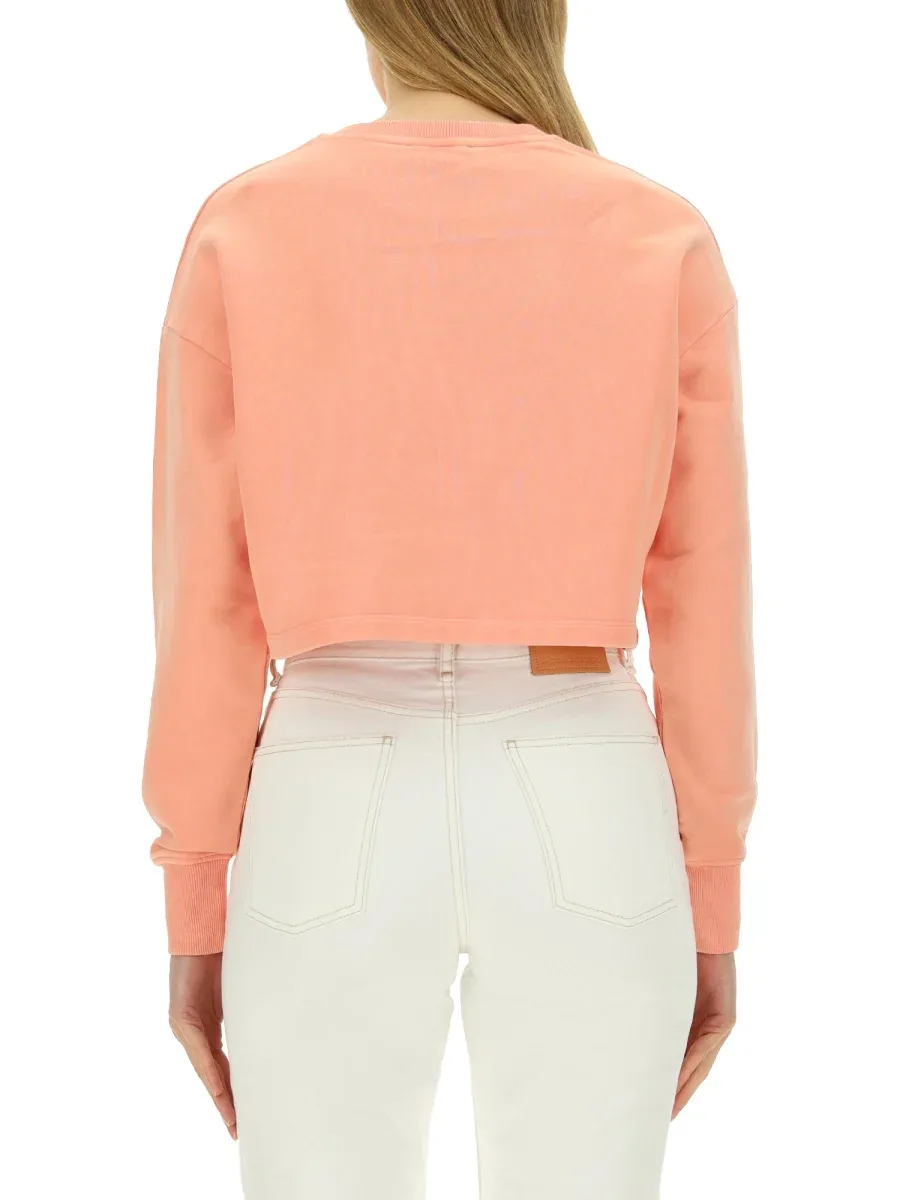 Cropped Logo Cotton Sweatshirt by Balmain
