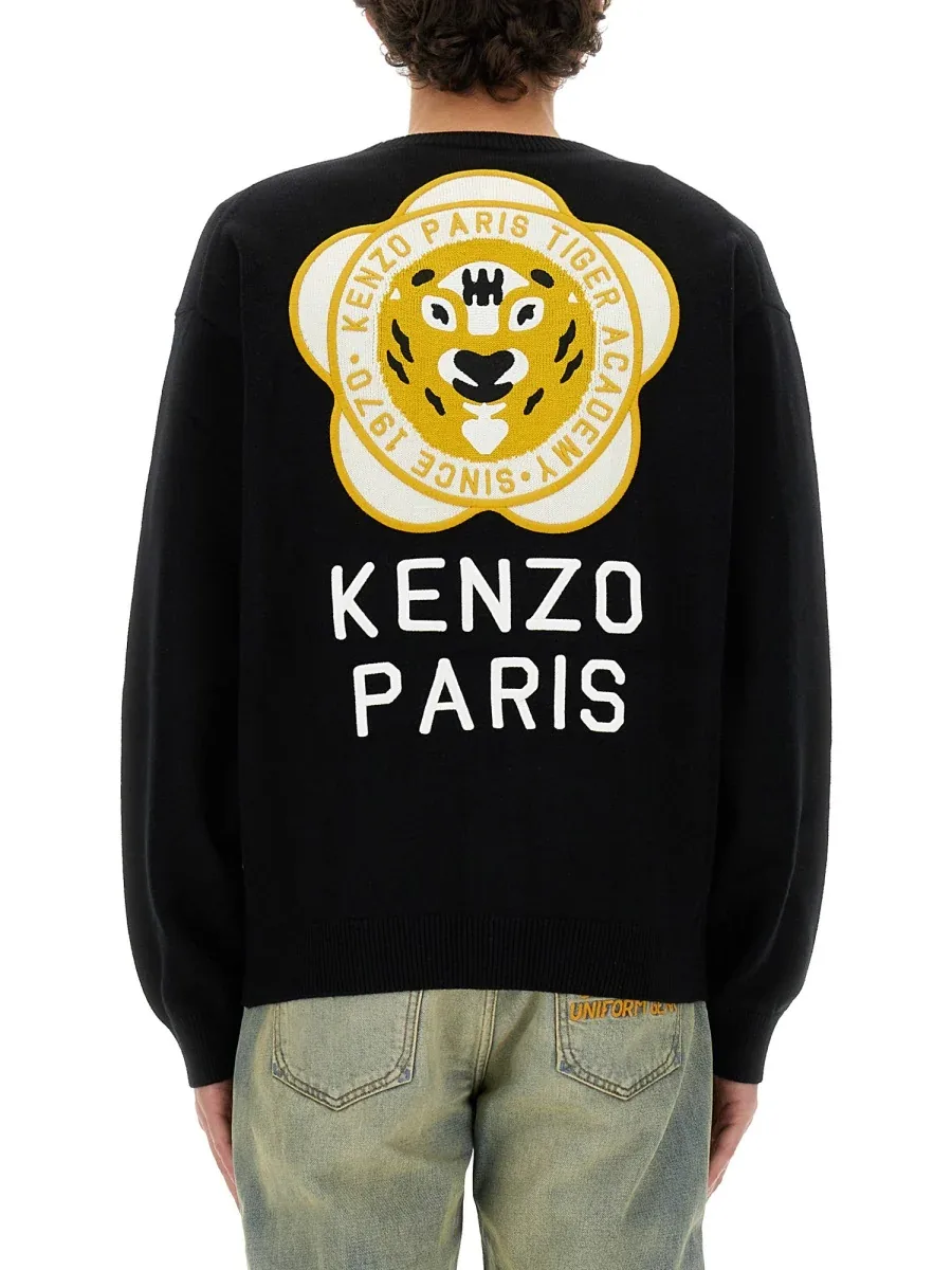 Embroidered Tiger Academy Wool Cardigan by Kenzo