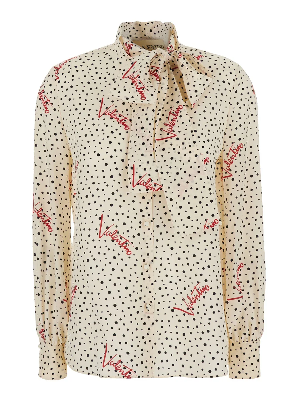 Polka-Dot Logo-Print Silk Blouse by Valentino