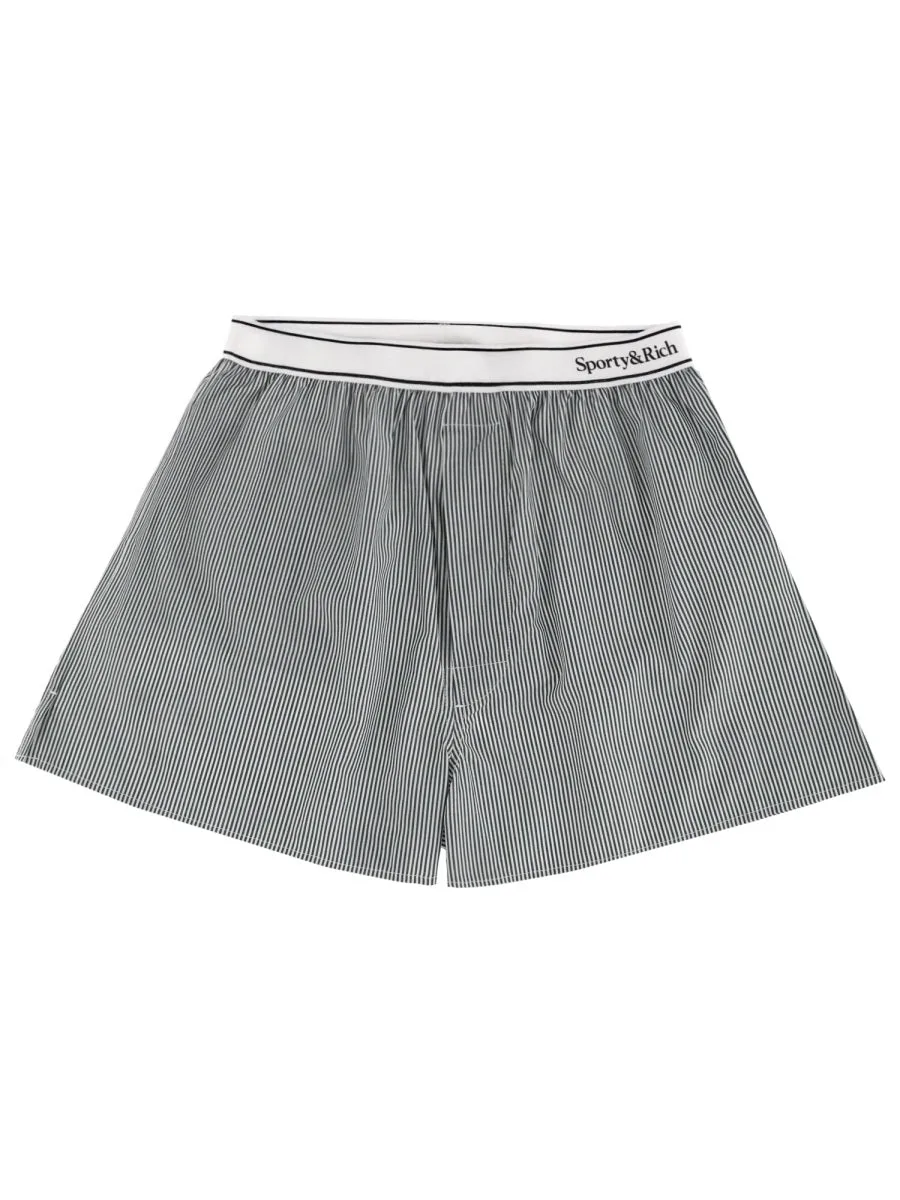 Striped Logo Cotton Shorts by Sporty & Rich