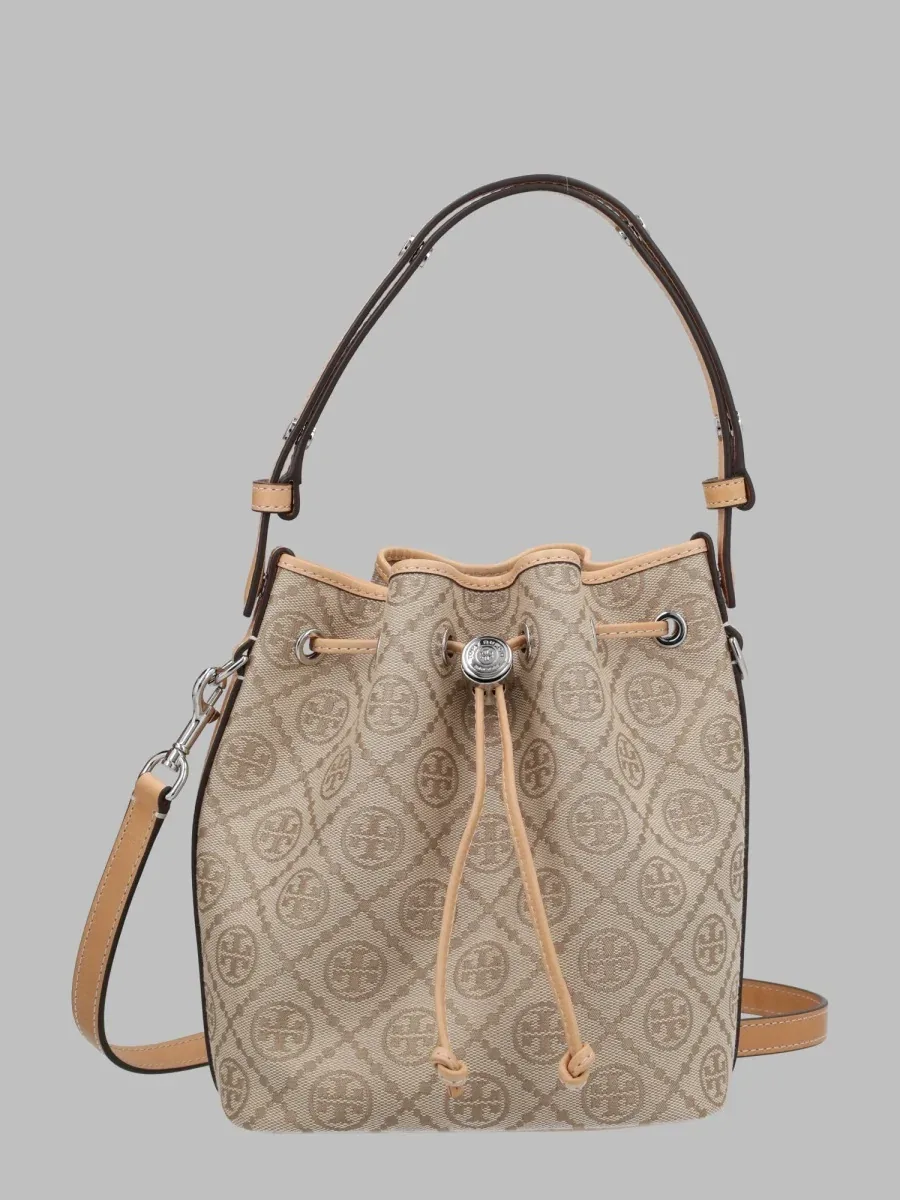 T Monogram Cotton-Polyester Bucket Bag by TORY BURCH