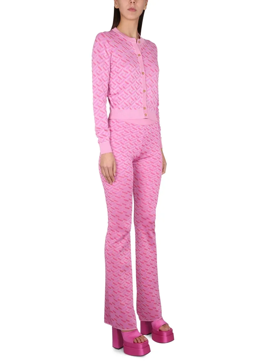 Jacquard Greek Print Silk Trousers by Versace