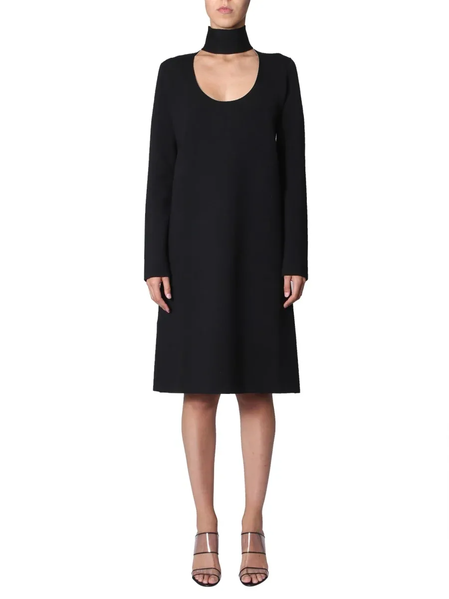 High-Neck Viscose-Wool Blend Dress
